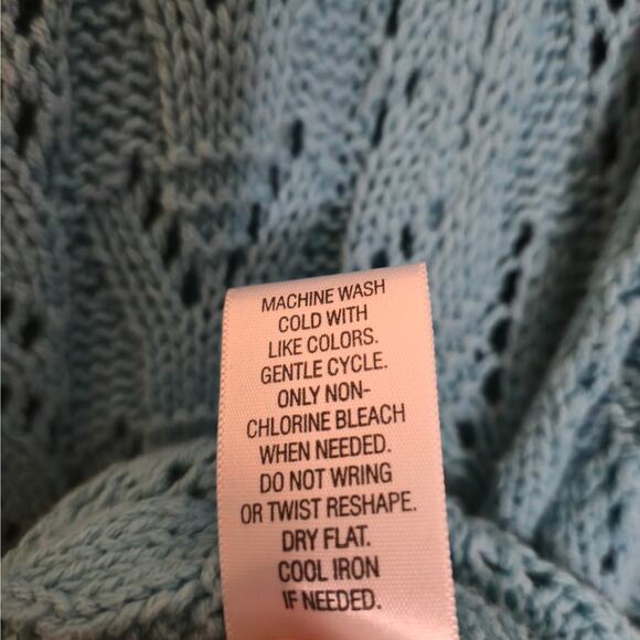 Cotton Blend Loose Cable Knit Big Button Cardigan Blue Size 3X Feminine Layering - Picture 12 of 12